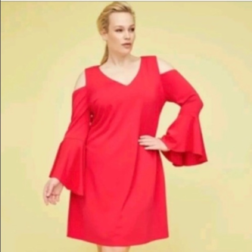 Lane Bryant cold shoulder bell sleeve dress sz26